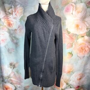 Athleta Chill Factor Charcoal Marl Merino Wool Blend Asymmetrical Sweater Coat